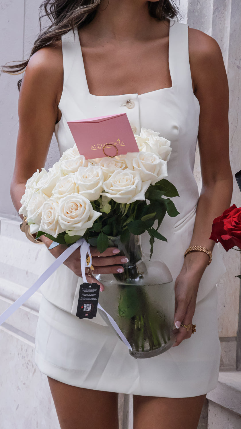 Classic Roses in Elegance Crystal Vase