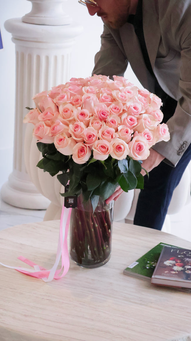 Pink Rose Vase Arrangement - Mother's Day