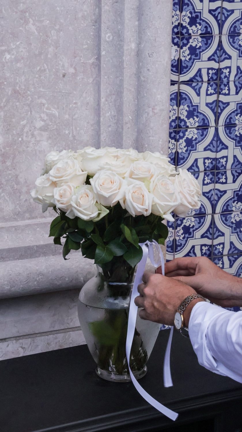 Classic Roses in Elegance Crystal Vase