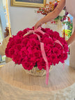 Fuchsia Muse – Luxury 50 Roses Wicker Basket